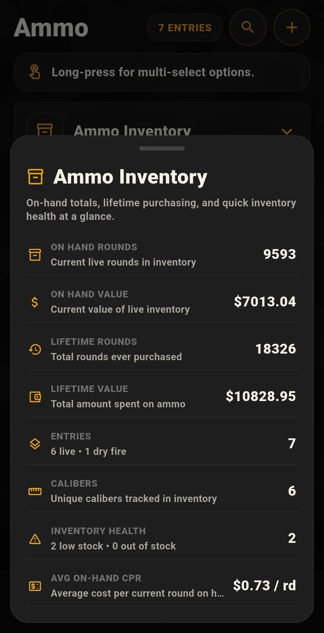 Ammo inventory dashboard