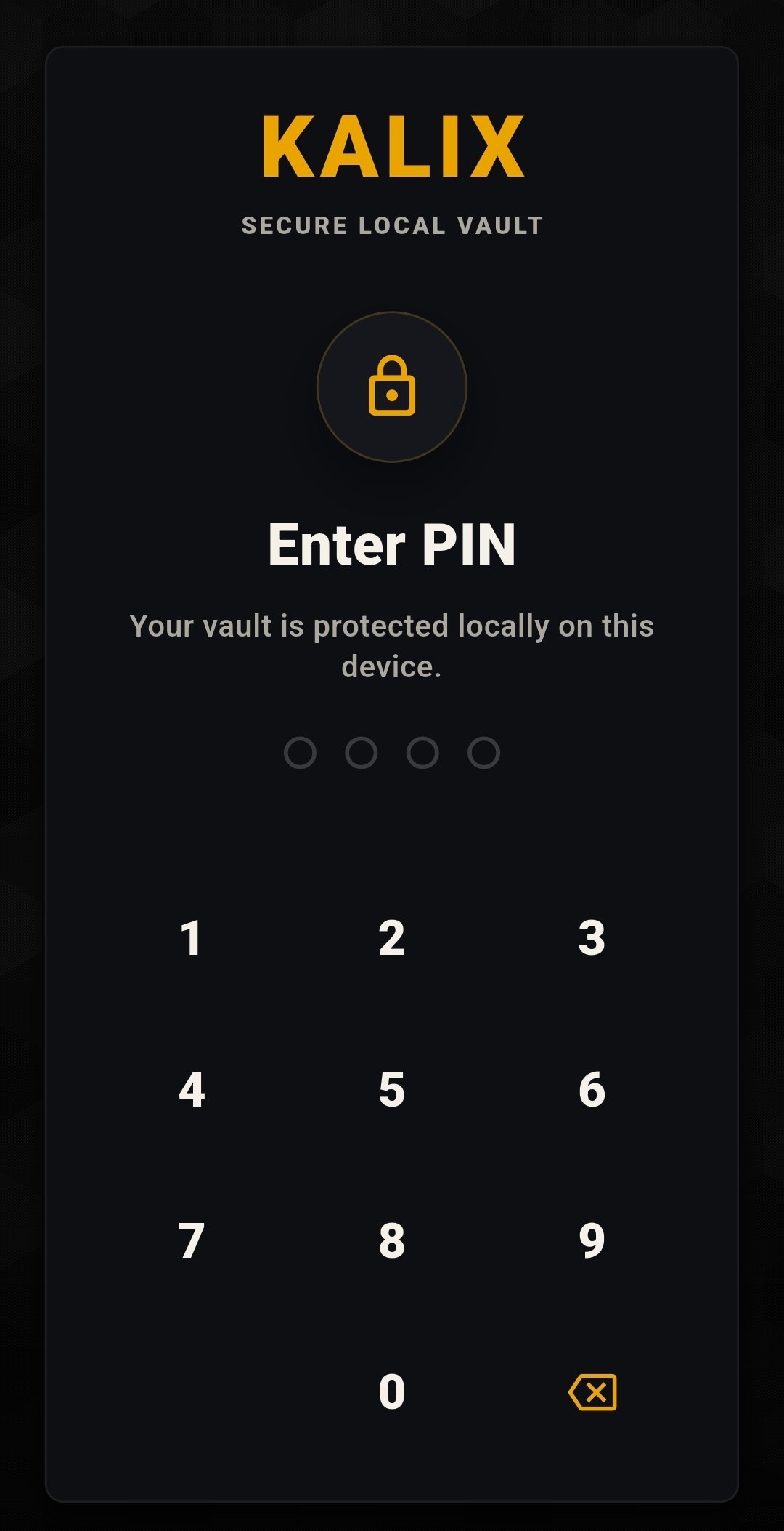 PIN entry screen