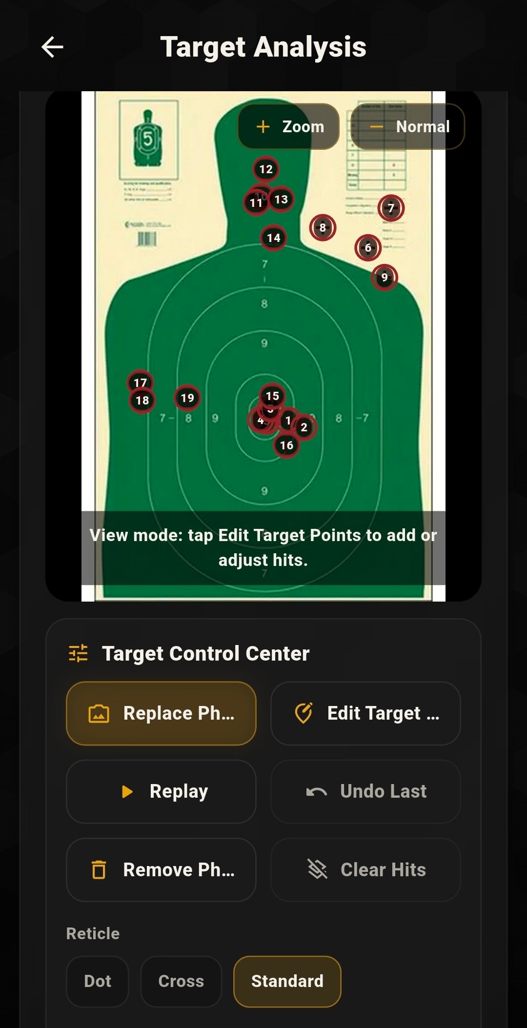 Target analysis with shot dots